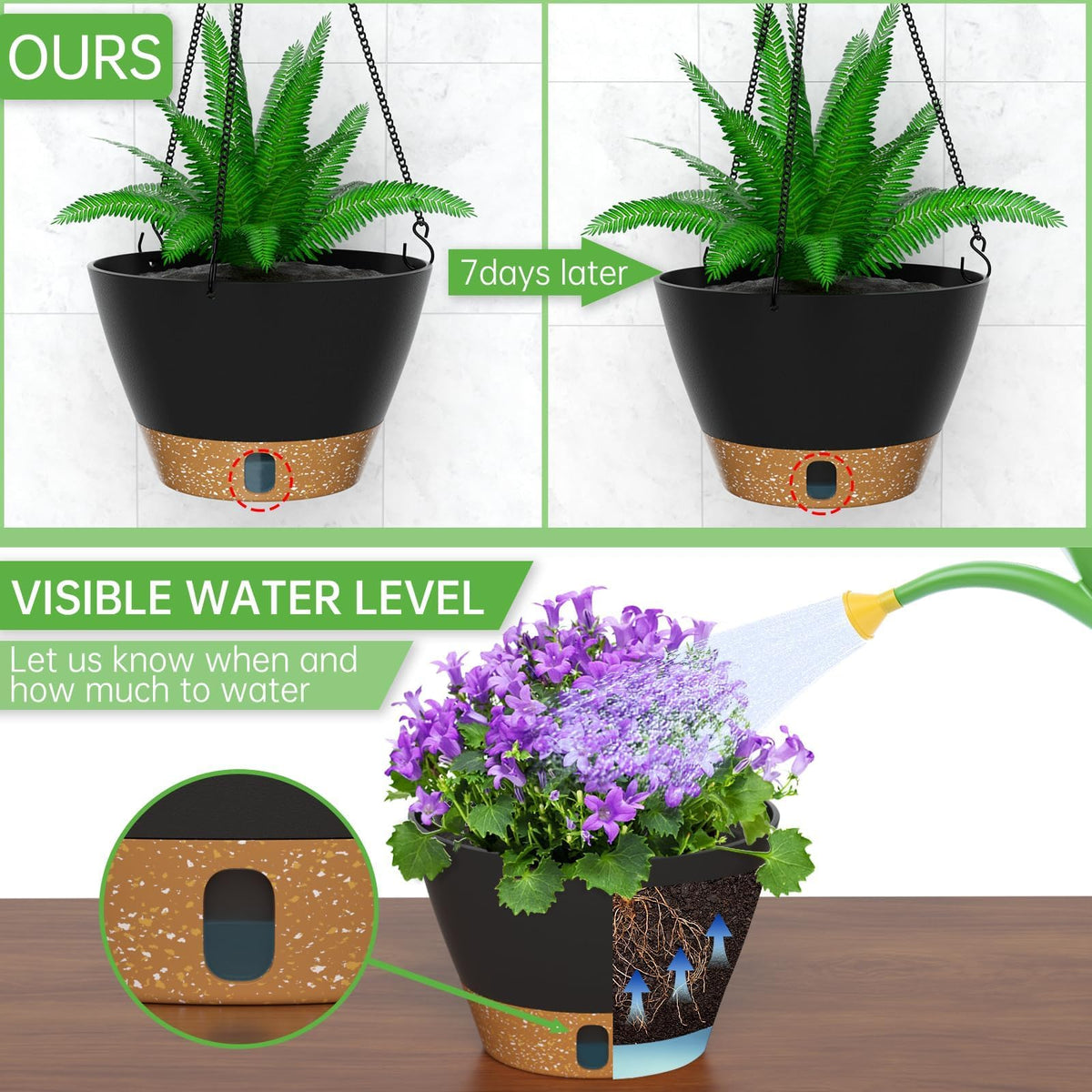 ZMTECH 2-Pack 10-Inch gray hanging planter ideal for indoor and balcony decor
