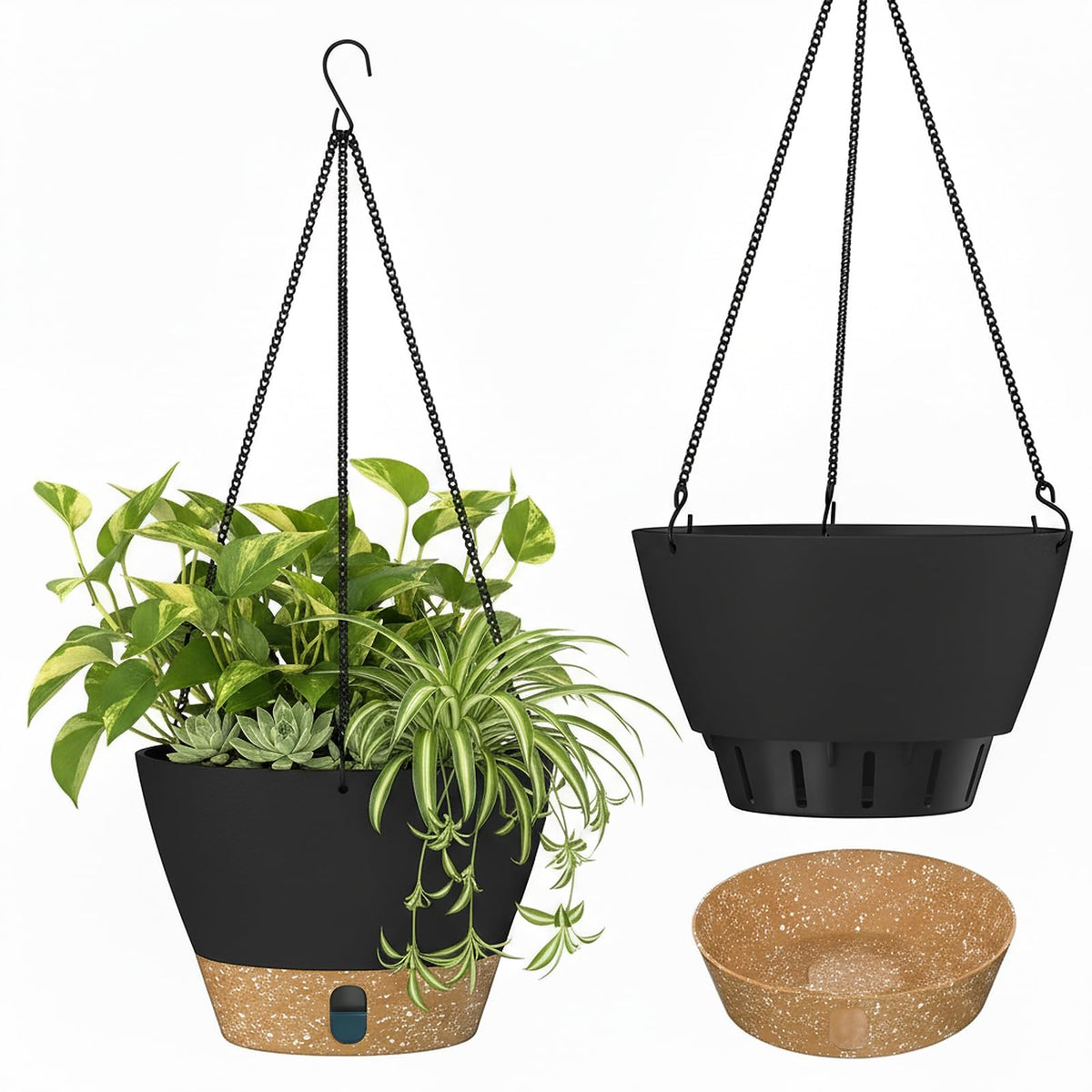 ZMTECH 2-Pack 10-Inch hanging planter with water level window for precise irrigation