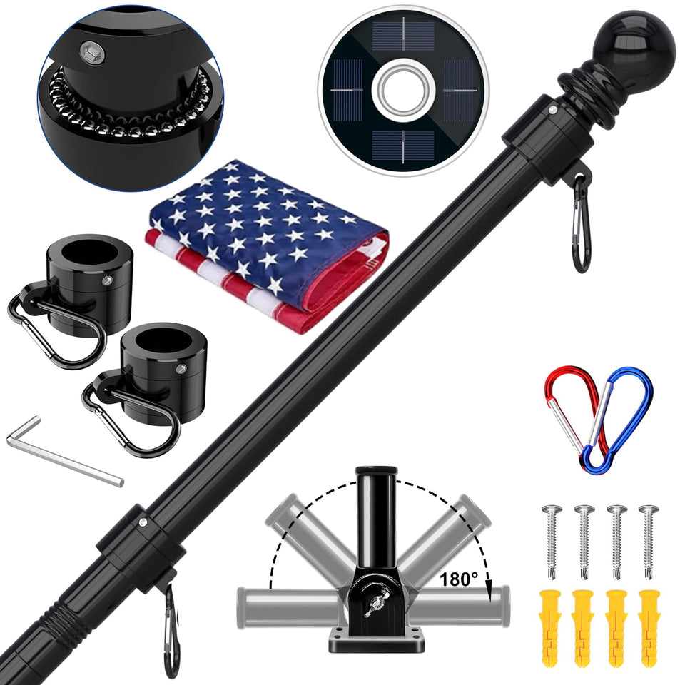 ZMTECH 5ft flag pole kit with solar light ready for daytime display and pride
