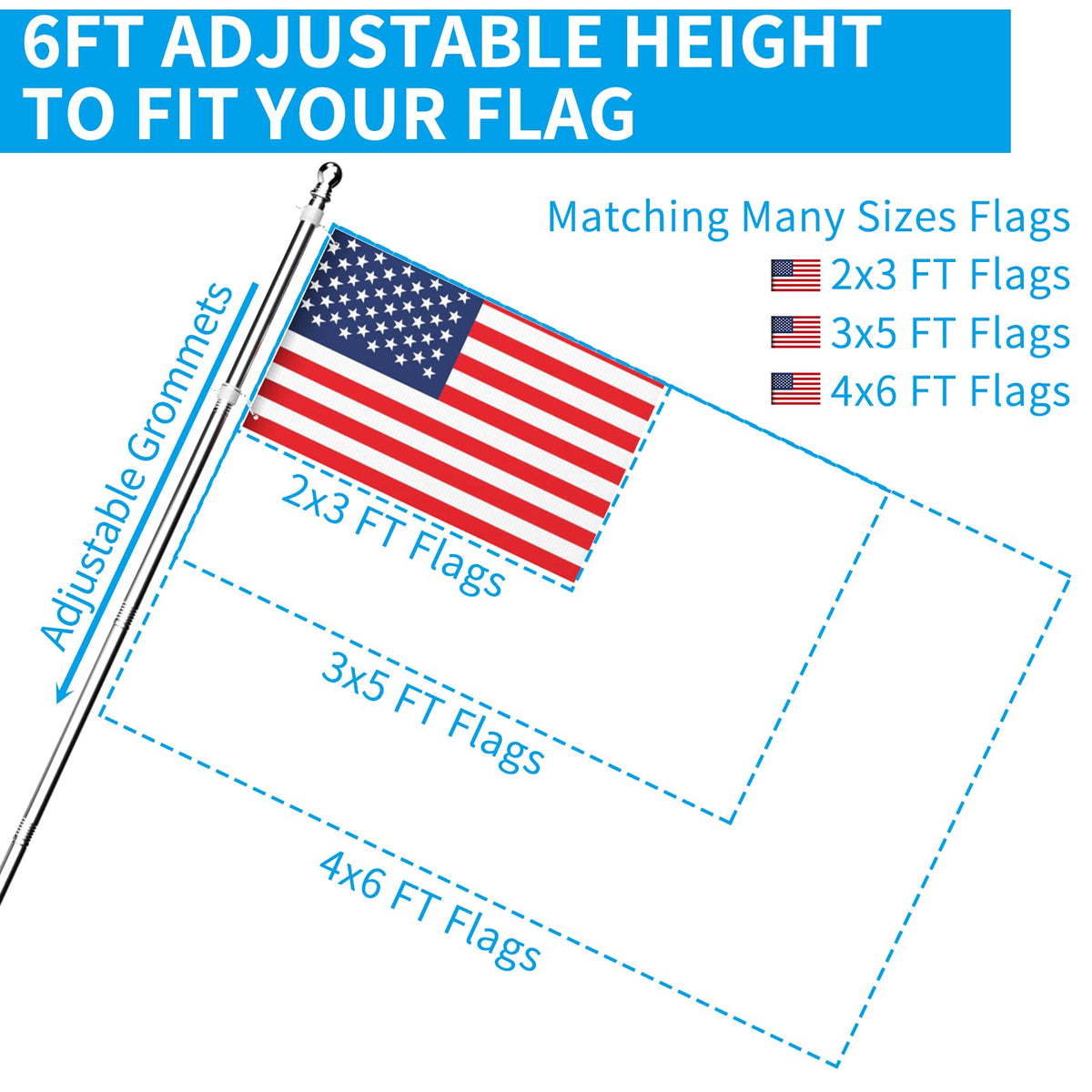 ZMTECH versatile flag pole suitable for commercial or home use.