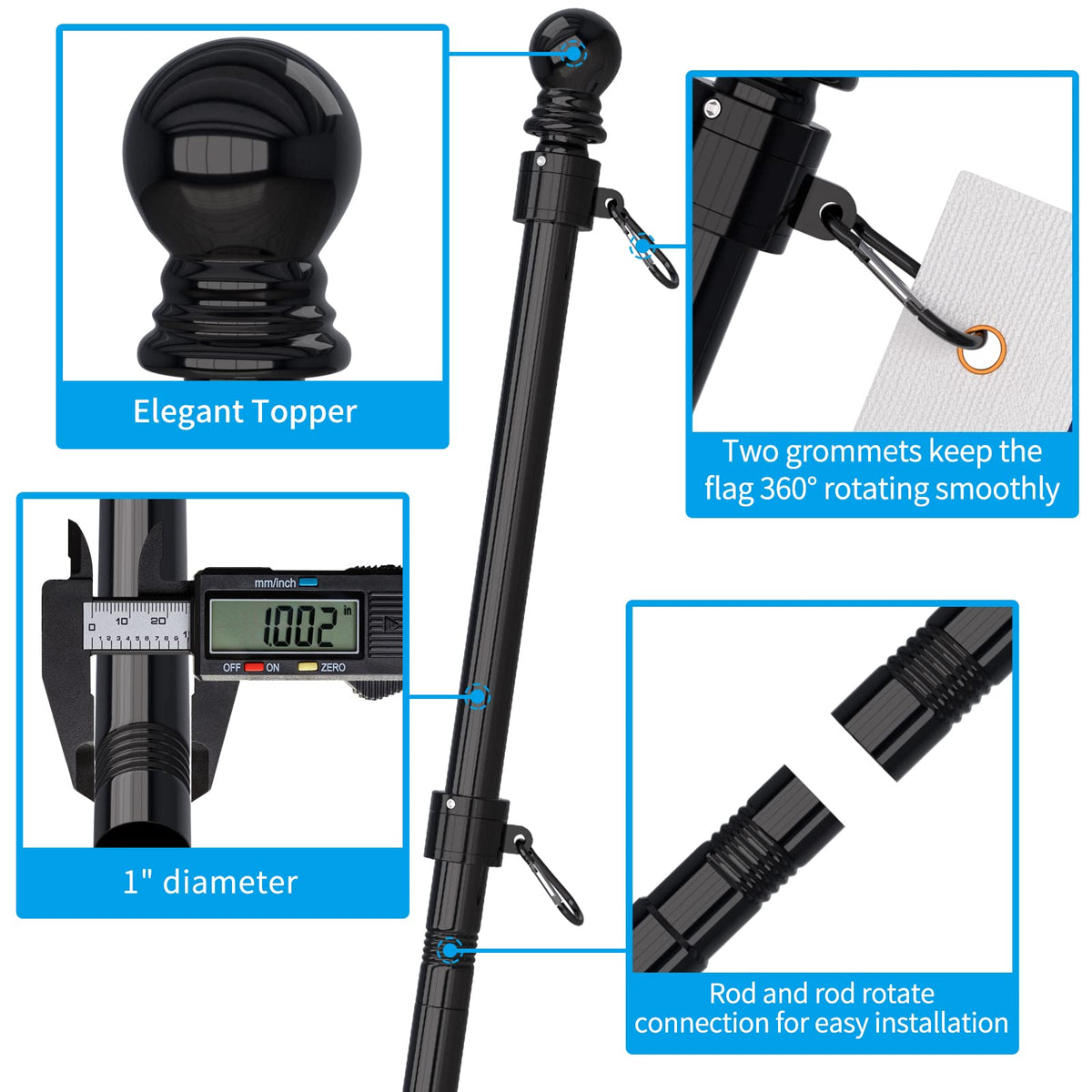 ZMTECH adjustable length lets you match flag size from 1.3 to 6 feet.