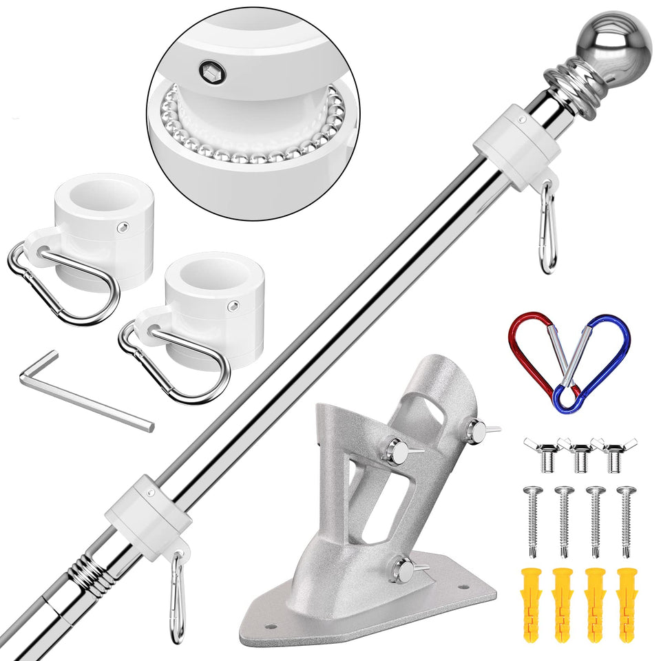ZMTECH flag pole with bracket and assembly shown for easy setup at home.
