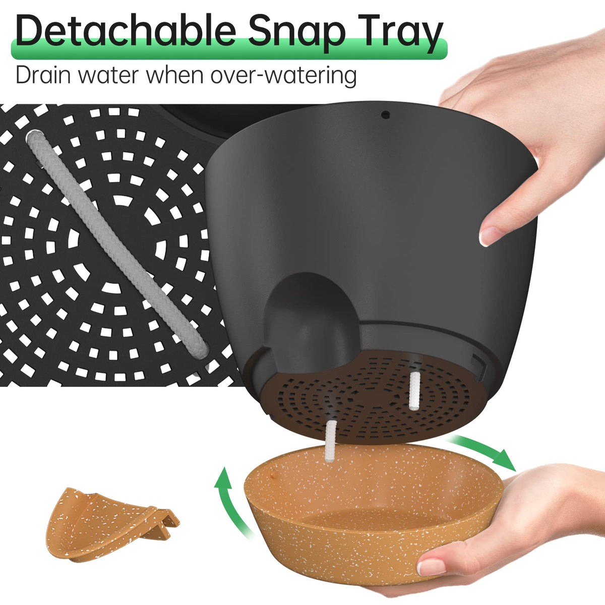 ZMTECH hanging planter with removable saucer and water lip for monitoring moisture