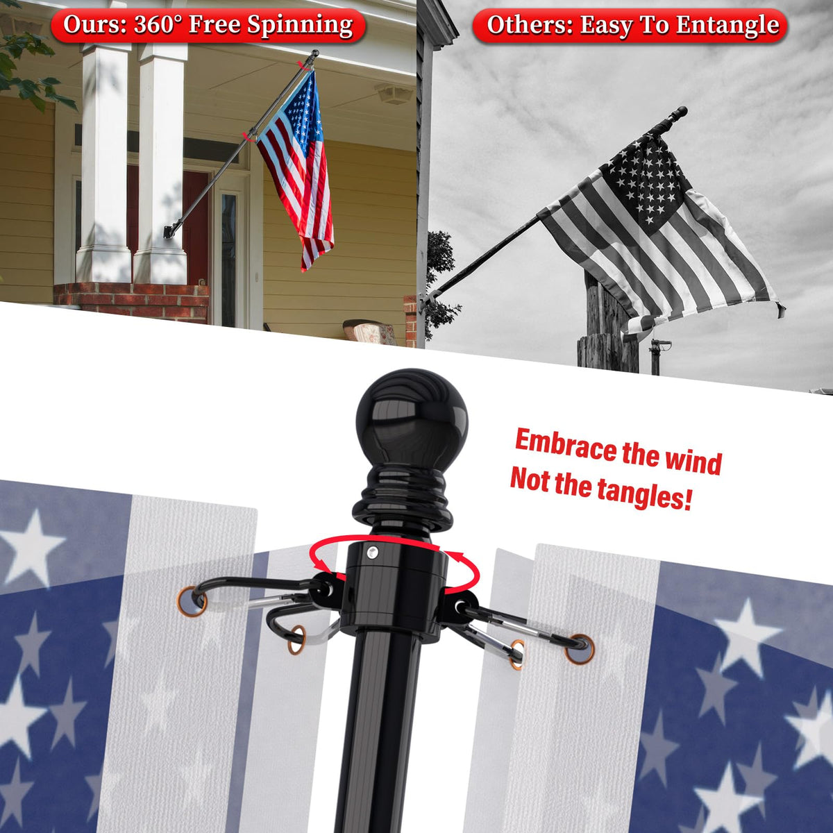 ZMTECH stainless steel flag pole resists rust in harsh outdoor weather.