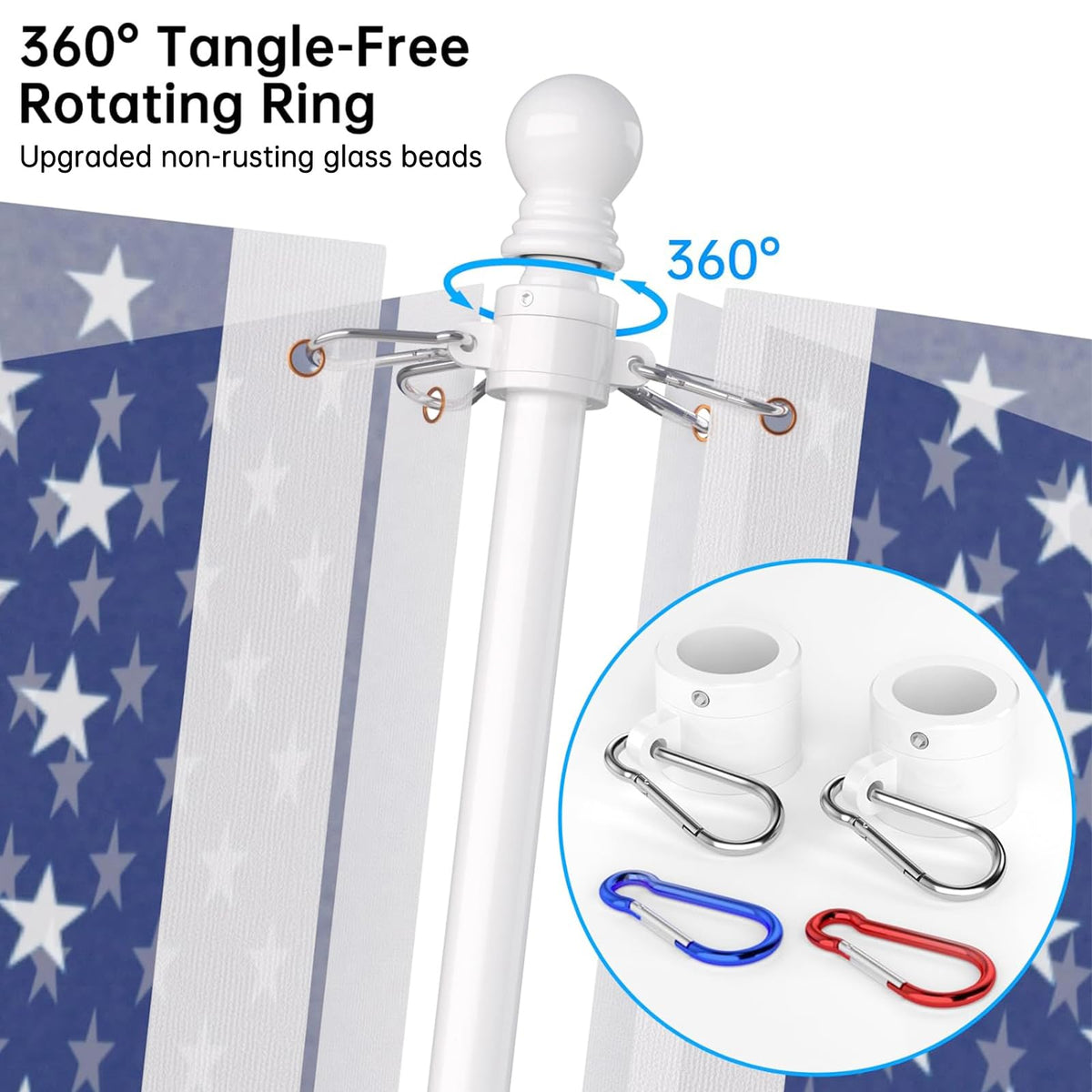 ZMTECH tangle-free rings spin smoothly for cleaner flag motion