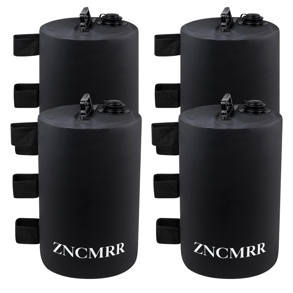 ZNCMRR canopy weight bags filled with water for secure, wind-resistant tent anchoring.
