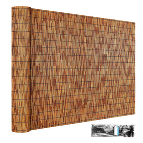 ZNCMRR Reed fence roll in brown provides balcony privacy with breathable light.