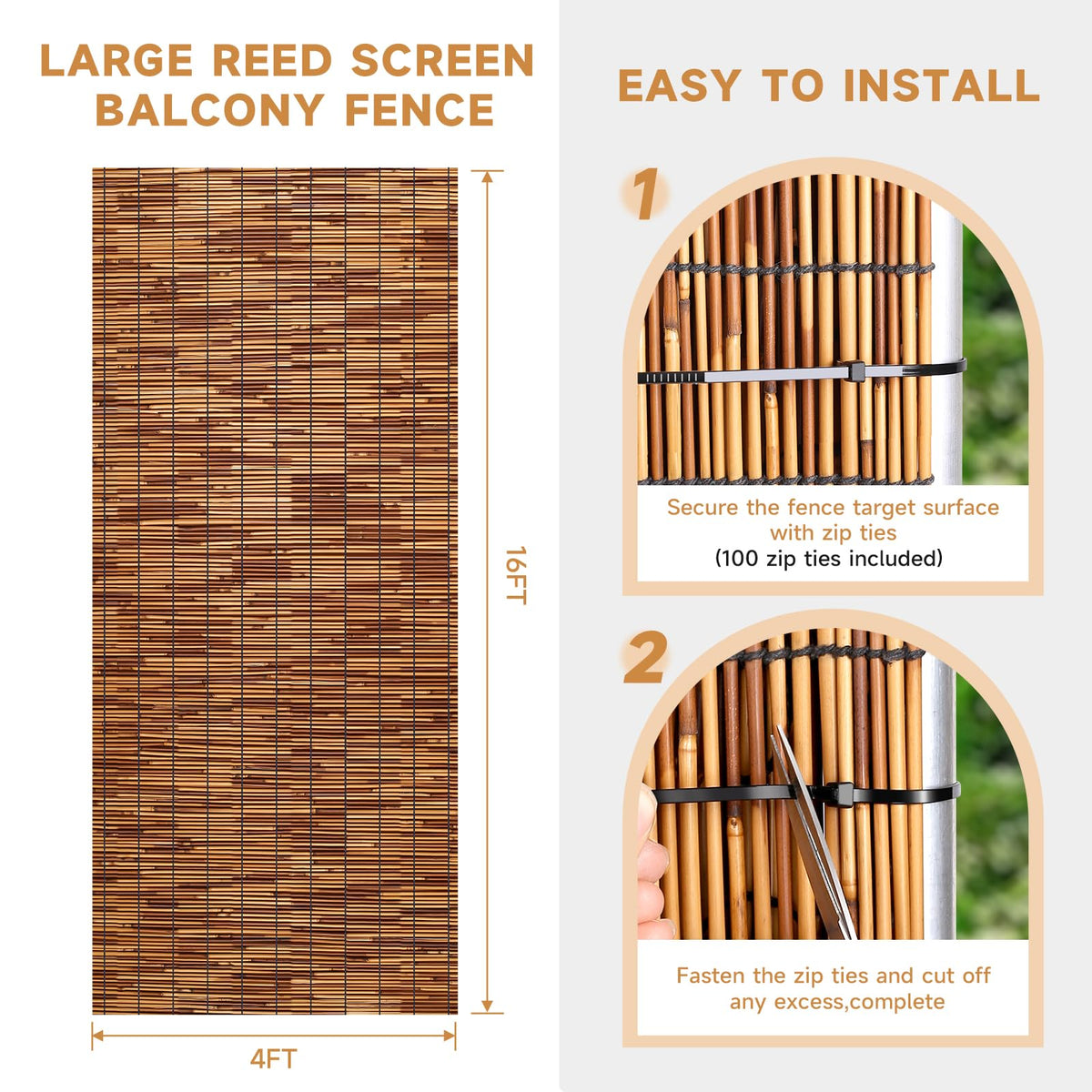 ZNCMRR reed fence roll easy install on any fence with included zip ties.