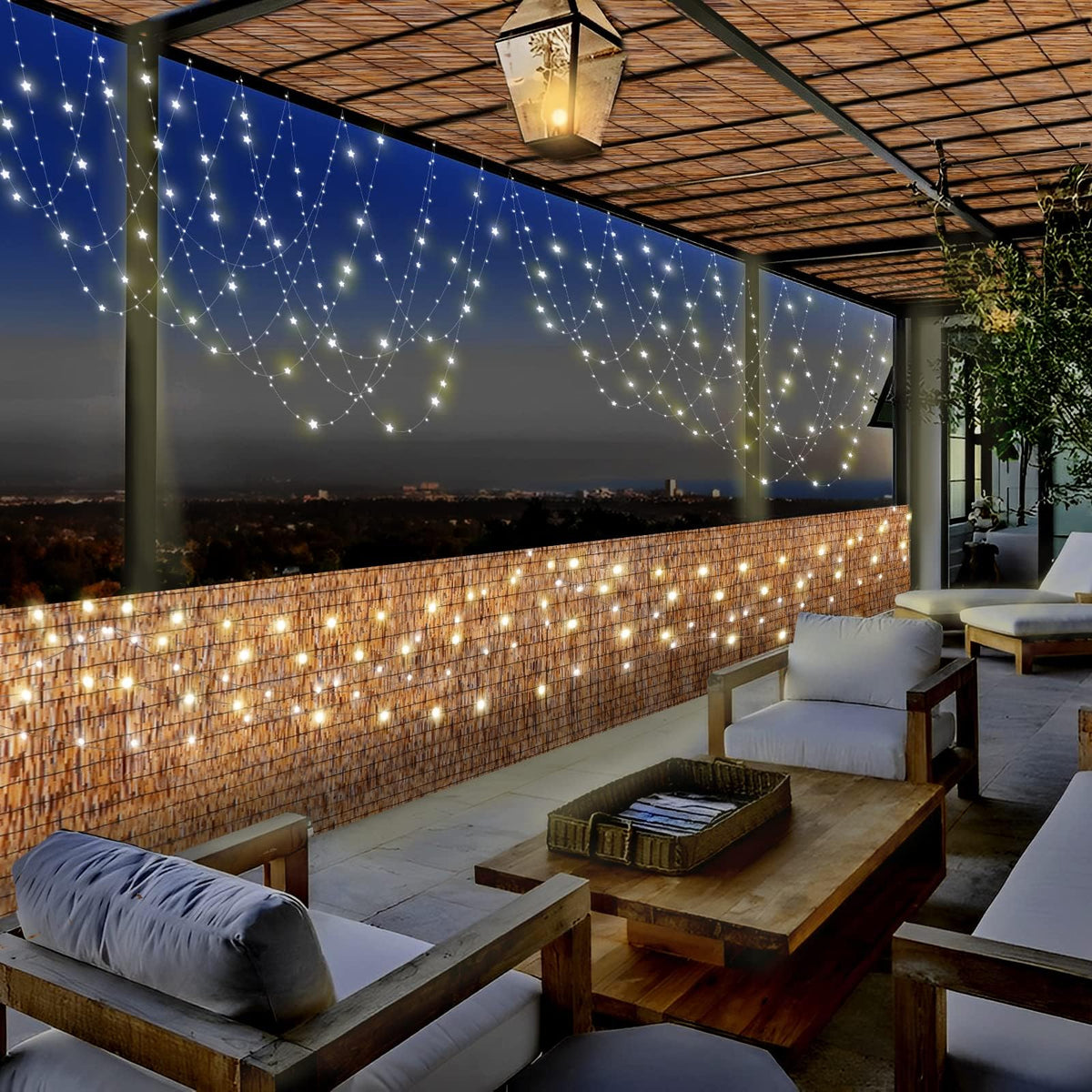 ZNCMRR natural reed screen adds decorative warmth to patios.