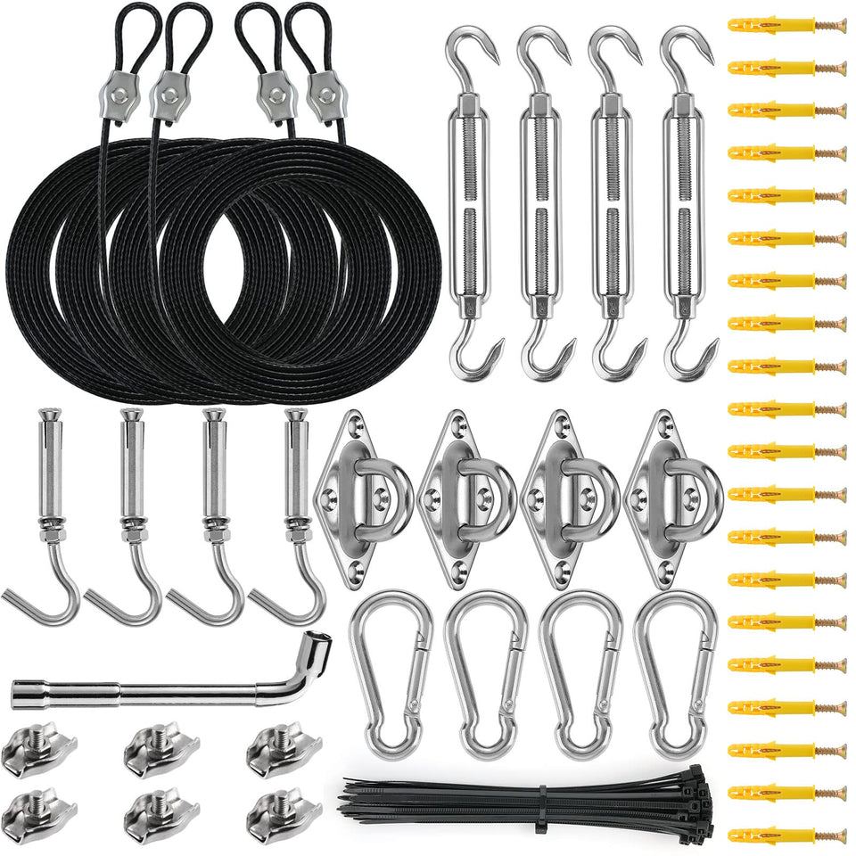 ZNELLY sun shade sail hardware kit contents for easy DIY installation.
