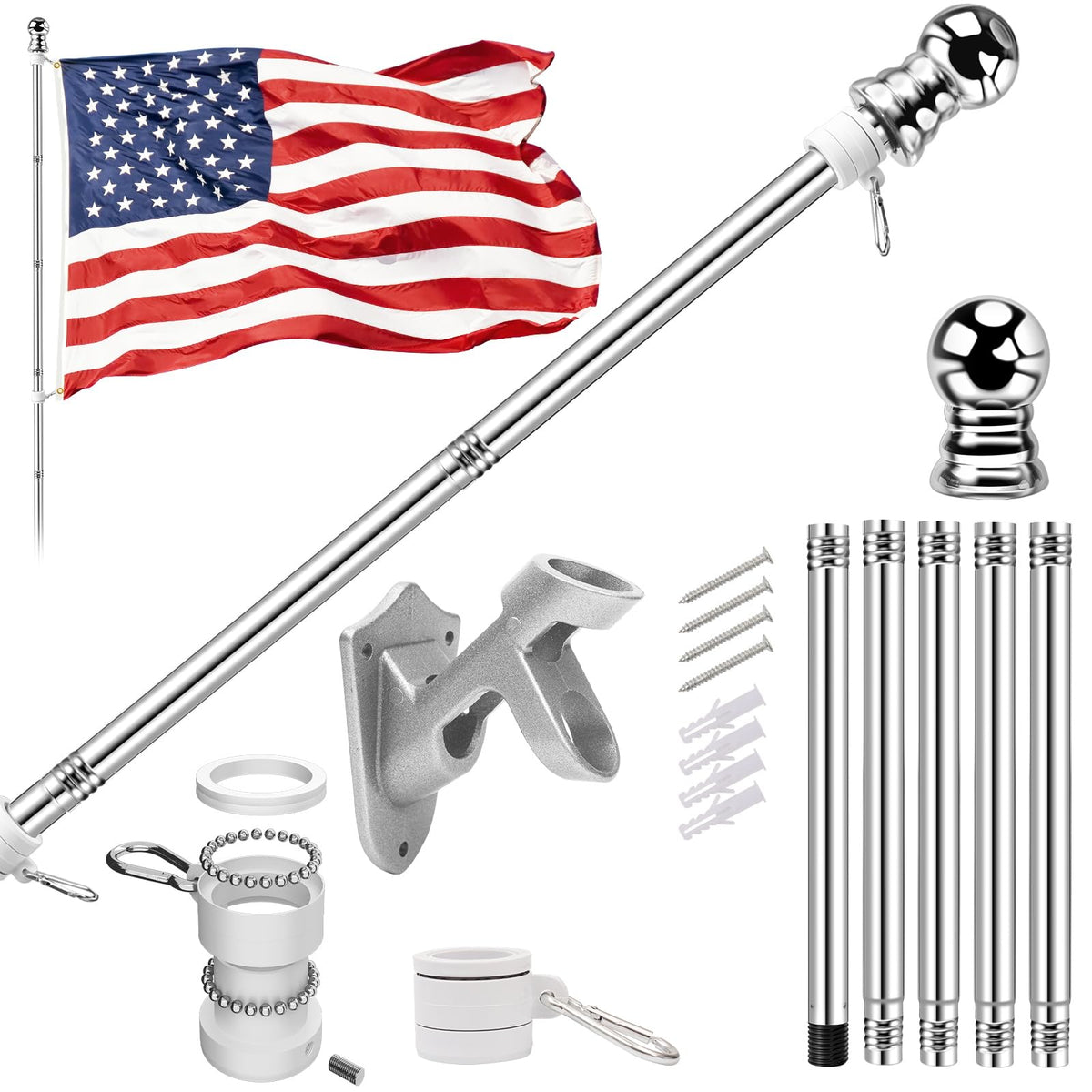 ZNNOPAX stainless steel flag pole kit for rugged outdoor use