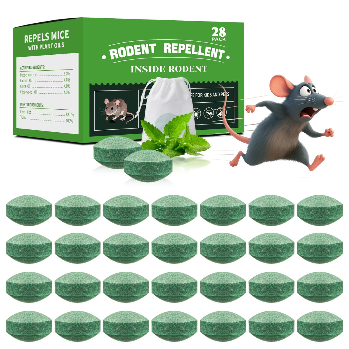ZNZTO 28-pack mouse repellent balls provide long-lasting indoor and outdoor protection.
