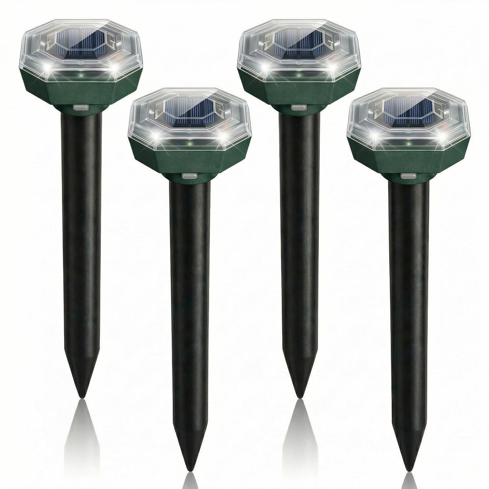 ZNZTO Mole Repellent Ultrasonic 4-Pack protecting yard from burrowers.