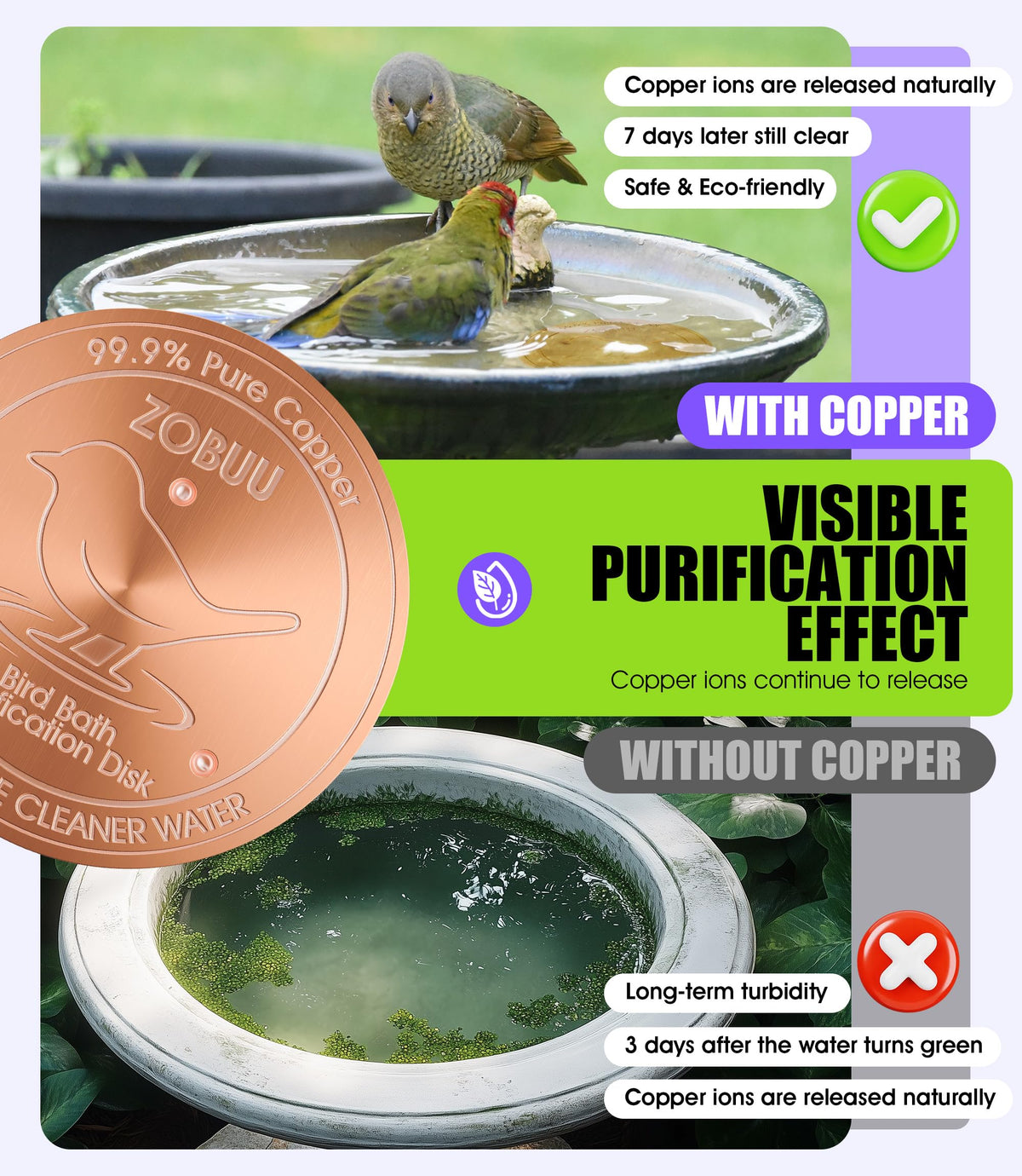 ZOBUU bird bath disk installed in bowl demonstrating universal fit