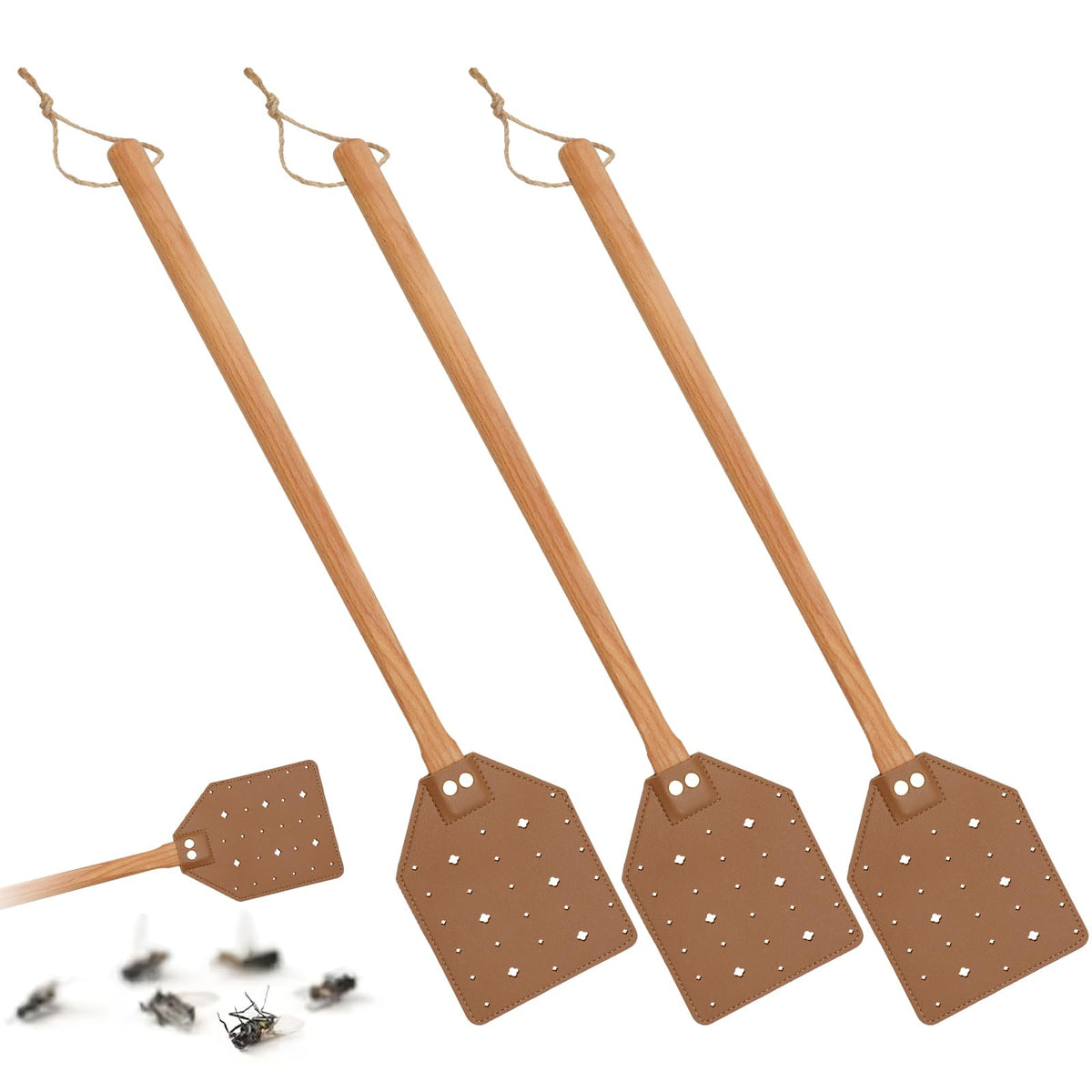 ZOCONE 3-pack leather fly swatter set for fast indoor use