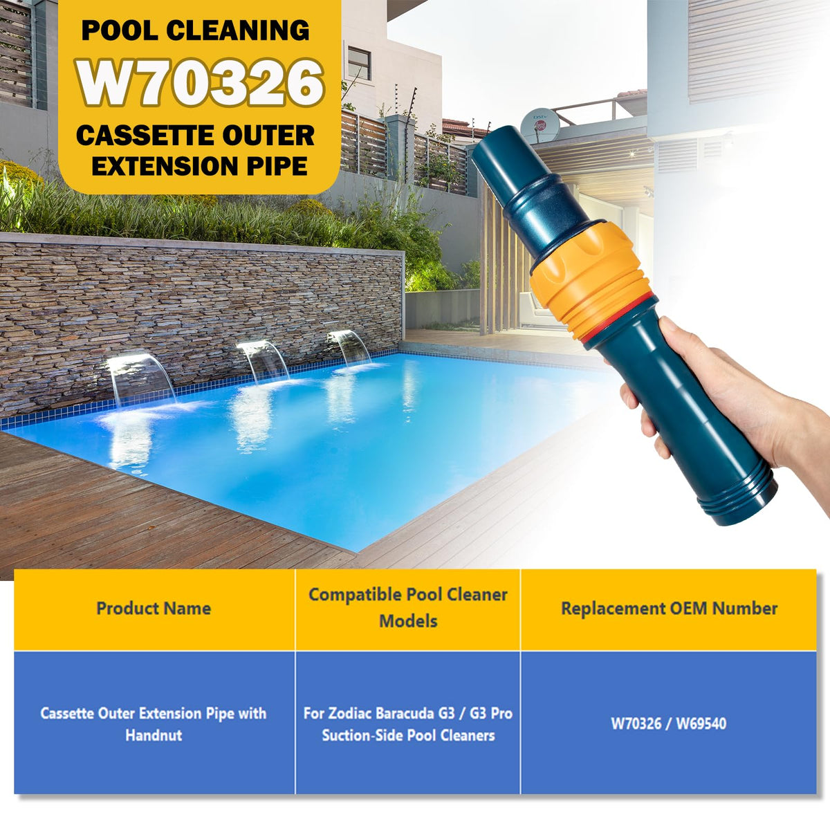 Zodiac Baracuda G3 Pro compatibility extension pipe improves suction cleaning.