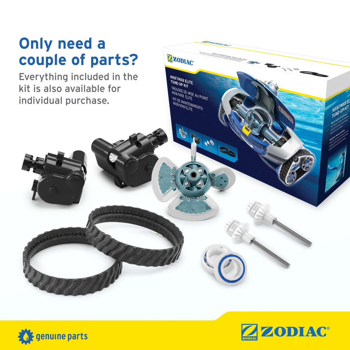 Zodiac MX8 Elite tune up kit: drive shafts and bearings support smooth rotation and longer life