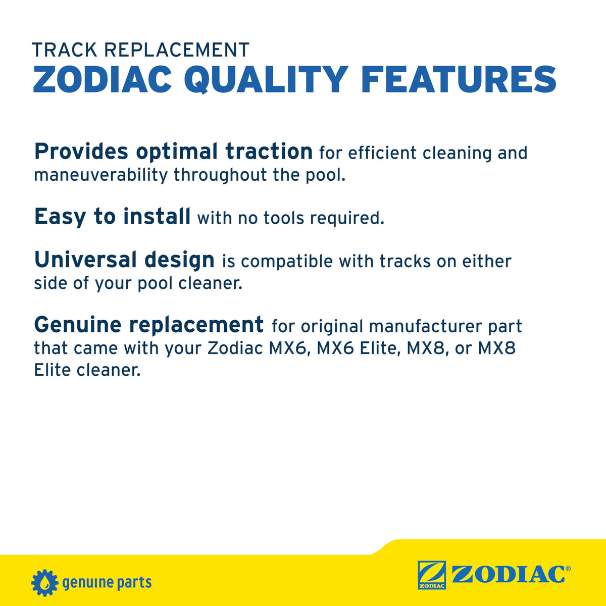 Zodiac R0526100 track for MX8 keeps a steady grip during cleaning