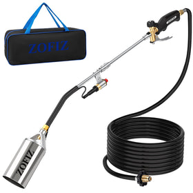 ZOFIZ propane torch with weed-burner kit and organized storage bag.