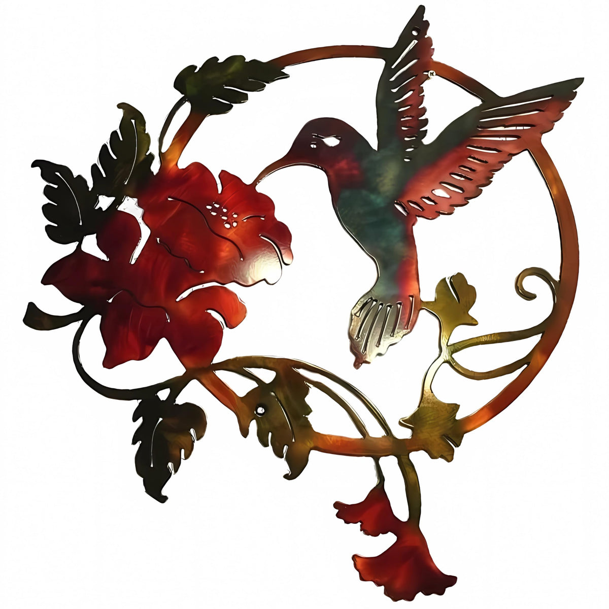 Zoihet round metal bird wall art in red for outdoor patio decor
