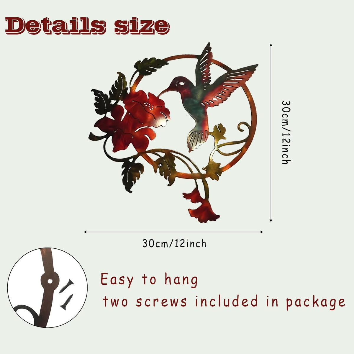 Zoihet hummingbird wall art round with floral patterns for garden ambiance