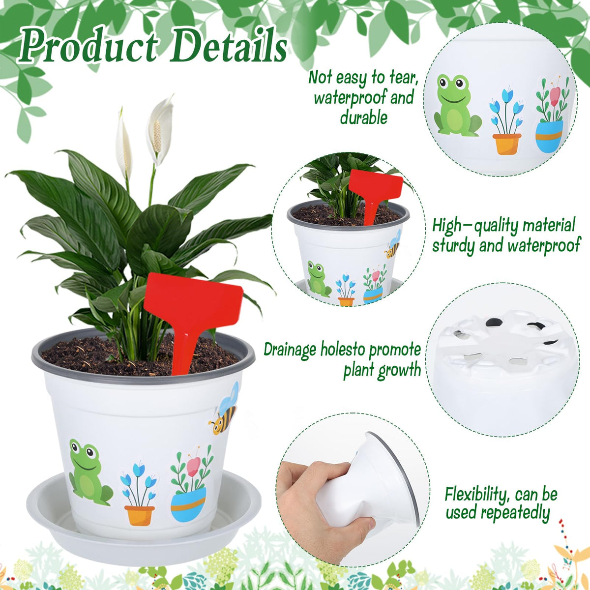 Zoketriton flower pot stickers ready-to-use self-adhesive decorations