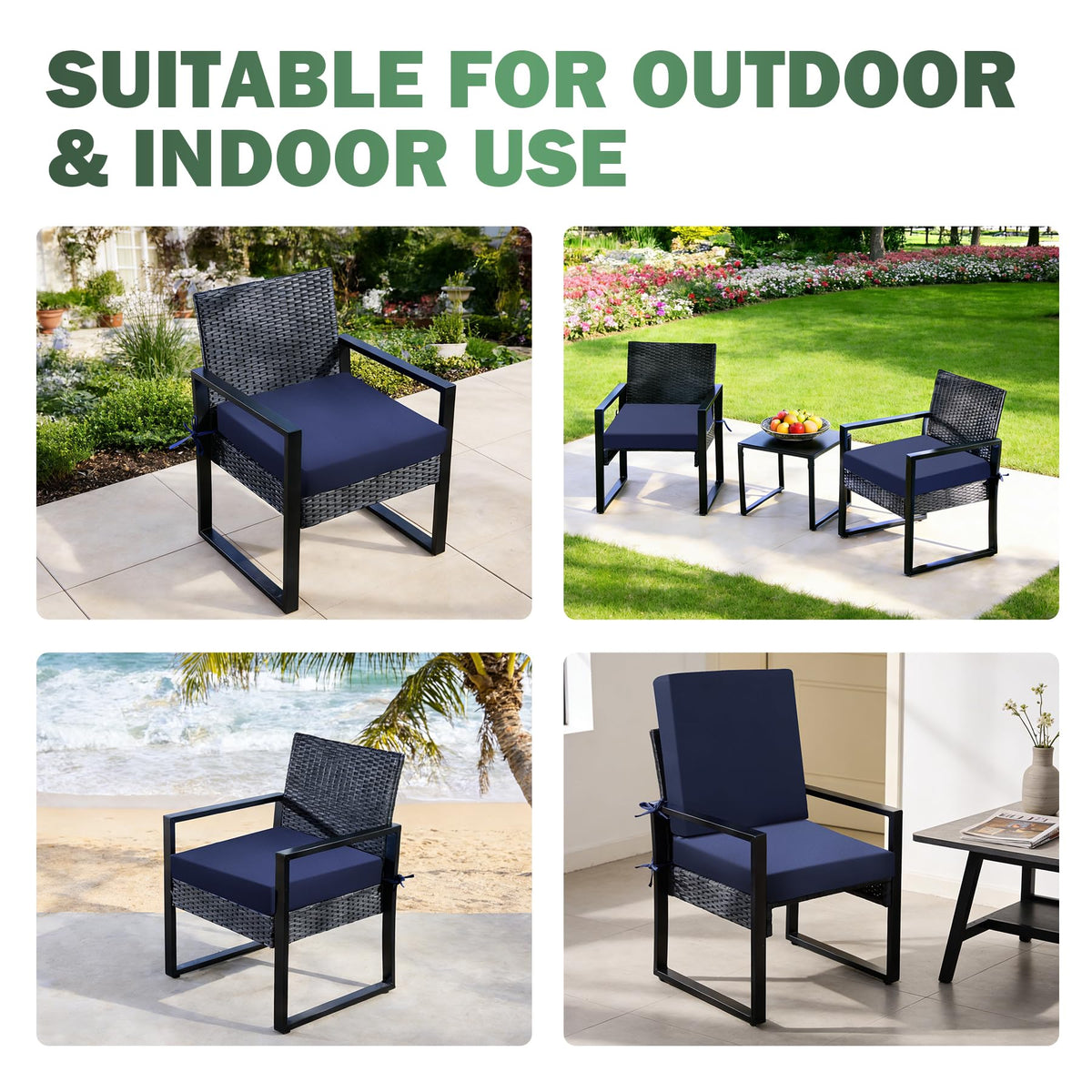 Zonamat 19x19 inch square cushions fit many patio chairs.