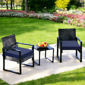 Zonamat cushions in navy blue complement any patio decor.