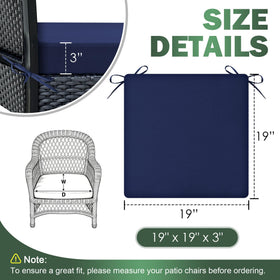Zonamat navy blue cushions with ties stay secure on chairs.