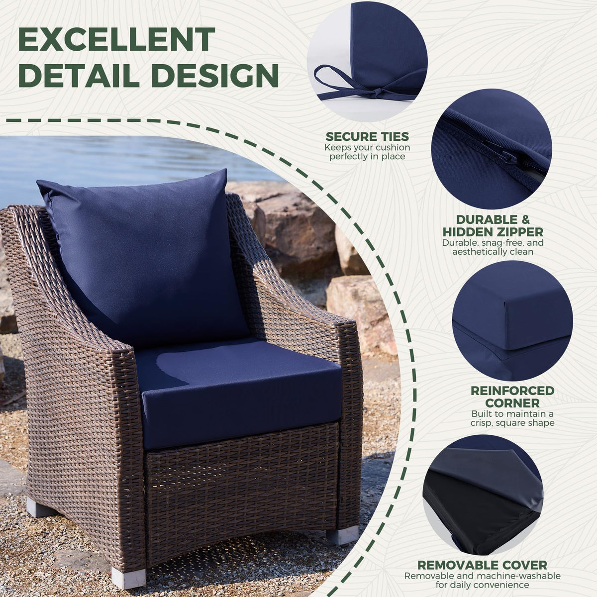 Zonamat adjustable ties prevent cushion slipping on windy days