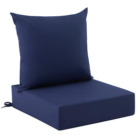 Zonamat outdoor cushions full set on a chair demonstrating deep-seat comfort