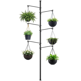 Zononoca tension rod plant stand demonstrates space-saving vertical gardening for small spaces.