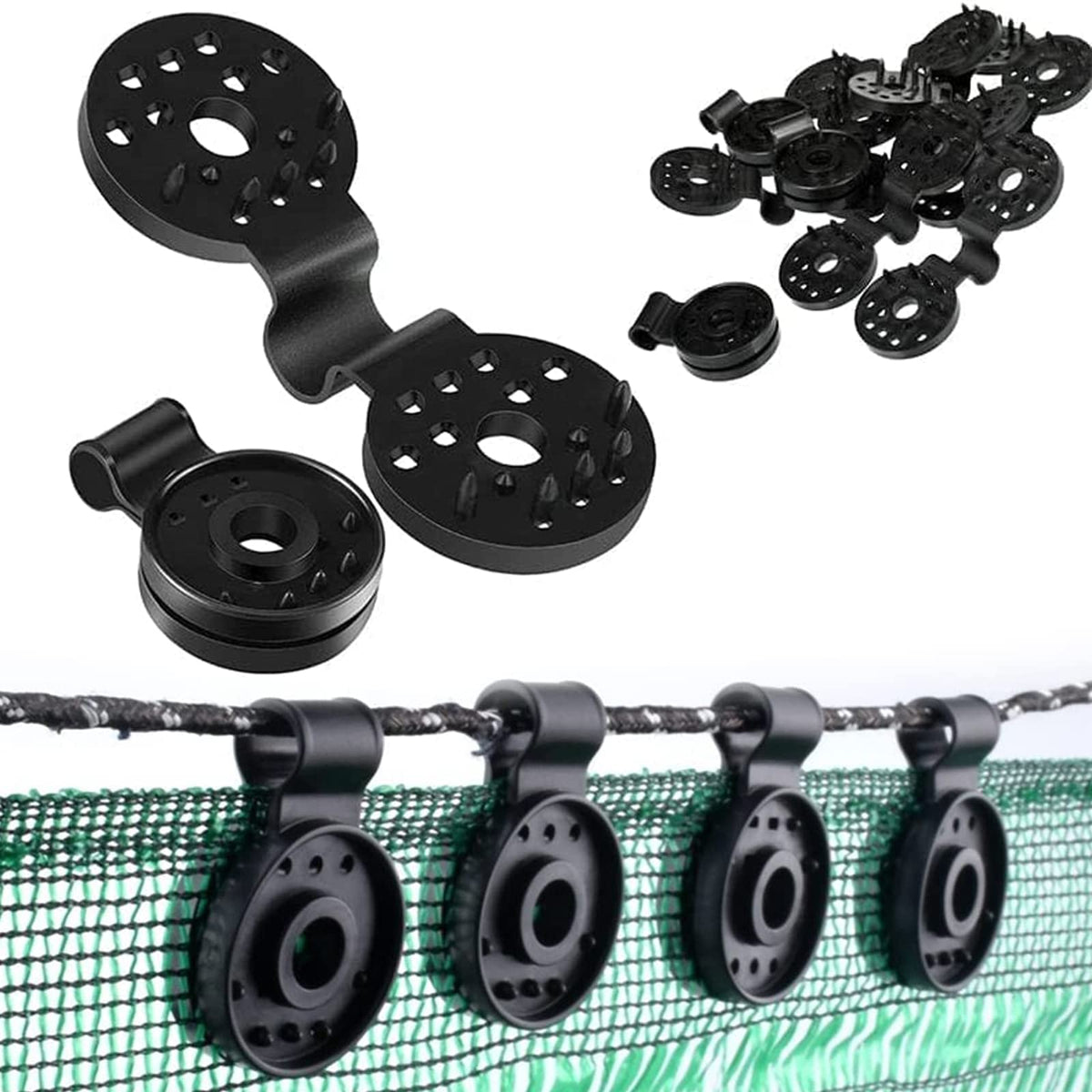 Zoomarlous shade cloth clip keeps shade nets secure in windy outdoor spaces.