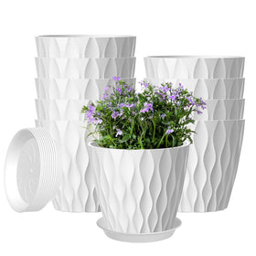 Zople 10-pack plant pots with drainage and saucers for indoor and outdoor use.
