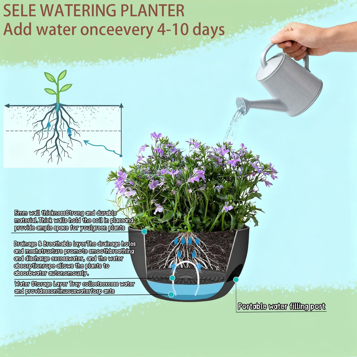 Zople 8-inch opening provides room for larger plants and growth