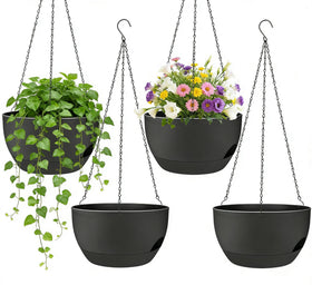 Zople 8-inch self-watering hanging planter set front view for indoor and outdoor use