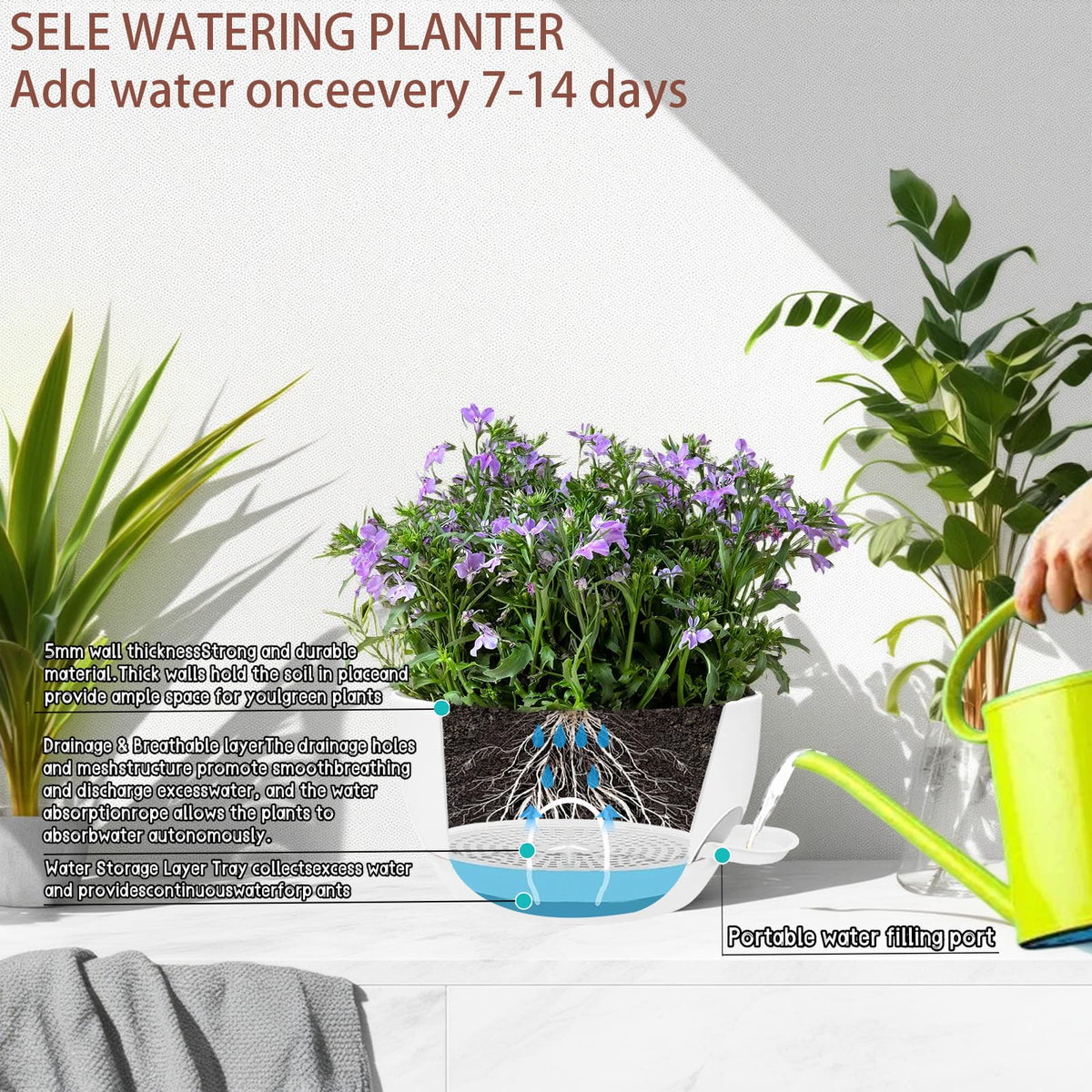 Zople 12-inch hanging planter close-up showcases sturdy construction.