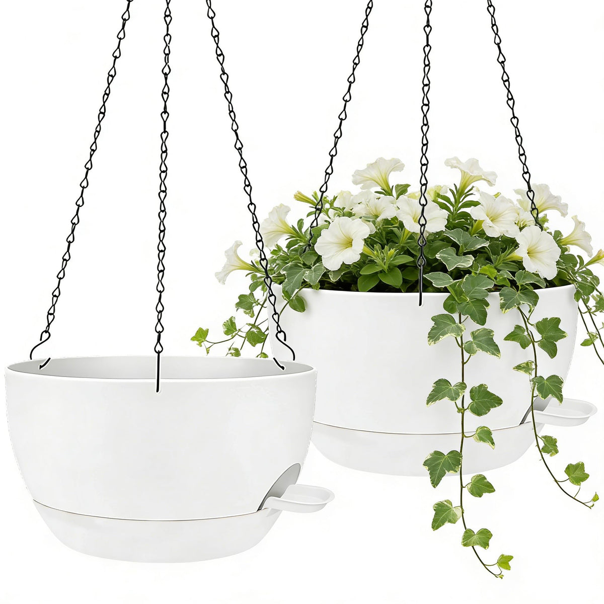 Zople self-watering hanging planter 12-inch white with reservoir for long hydration.