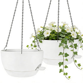 Zople self-watering hanging planter 12-inch white with reservoir for long hydration.