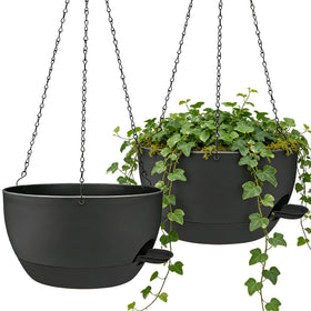 Zople two-pack 10-inch self-watering planters shown together, hydrated for two weeks