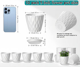 Zople white plant pots close-up showing smooth plastic and compact 5-inch size.