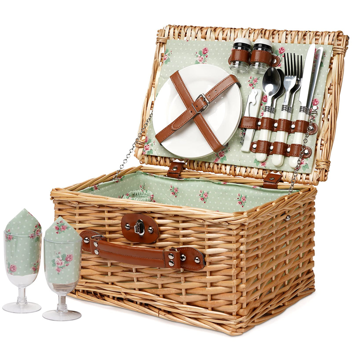 ZORMY wicker picnic basket 2-person compact design for easy transport.