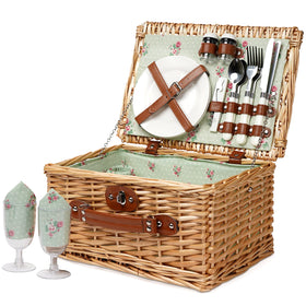 ZORMY wicker picnic basket 2-person compact design for easy transport.