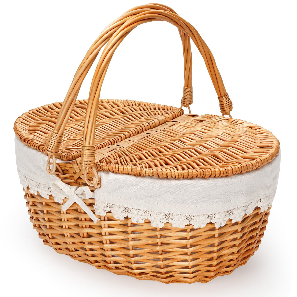 ZORMY wicker picnic basket with lid for easy food access on outdoor adventures.