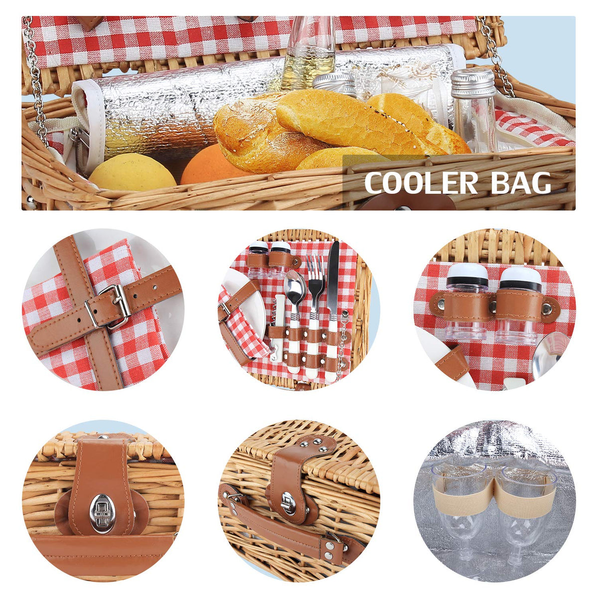 ZORMY red-check wicker basket designed for romantic picnics and special occasions.