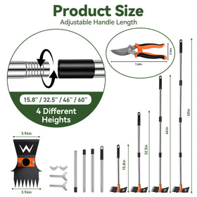 ZORSHUY 3-in-1 head showcases weed rake and hoe versatility for beds and paths.