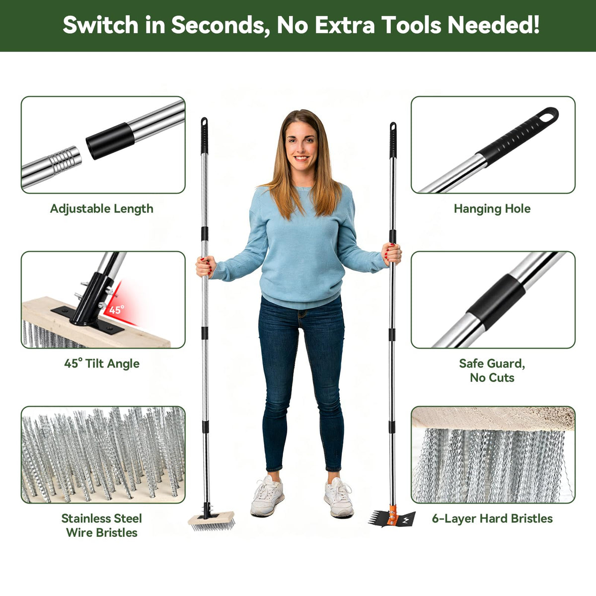 ZORSHUY adjustable telescoping handle reduces bending during long sessions