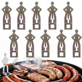 Zorythm standing-man hot dog holder on grill for playful grilling