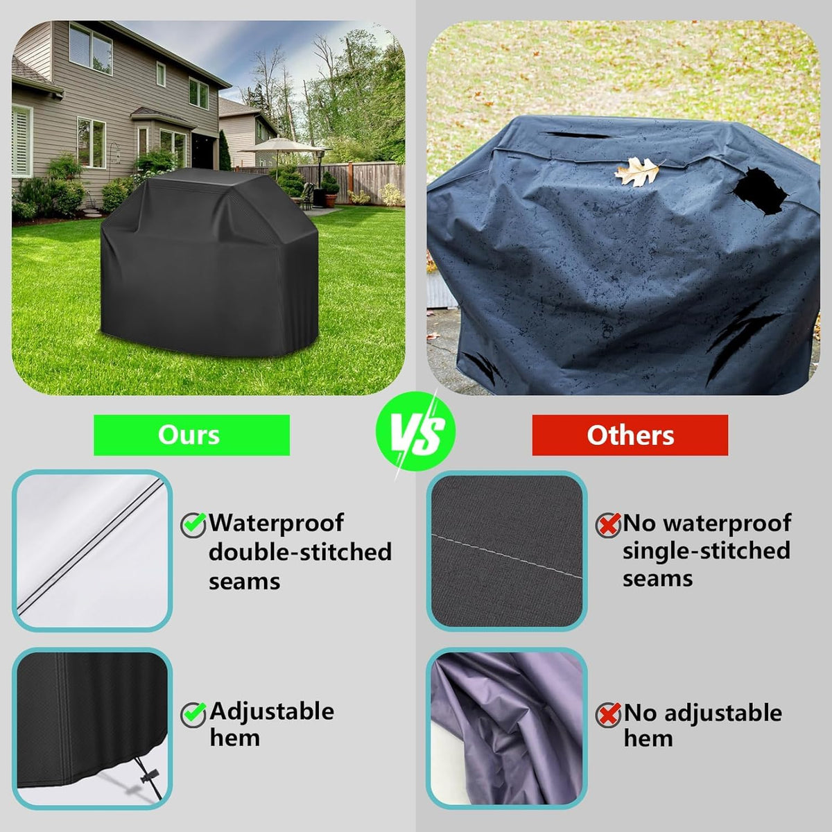 ZOTUEN grill cover with double-stitched seams for longer lasting protection.