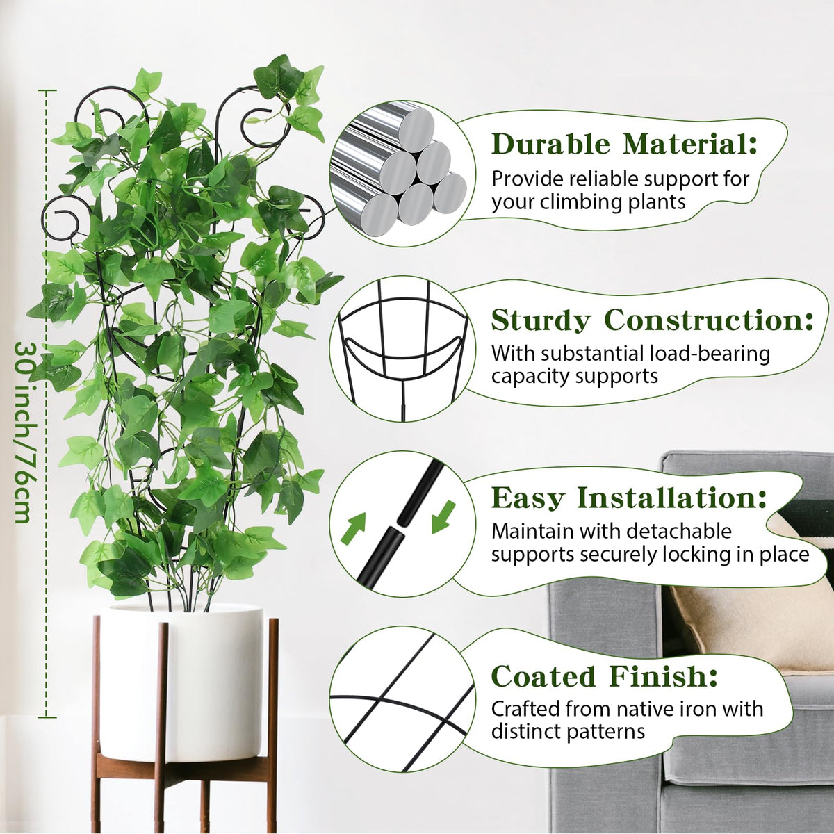 ZOUTOG trellis powder-coated rustproof finish resists weather and corrosion.